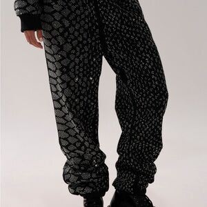 Stylish Black and Rhinestone Snake Patterned Women's Pants